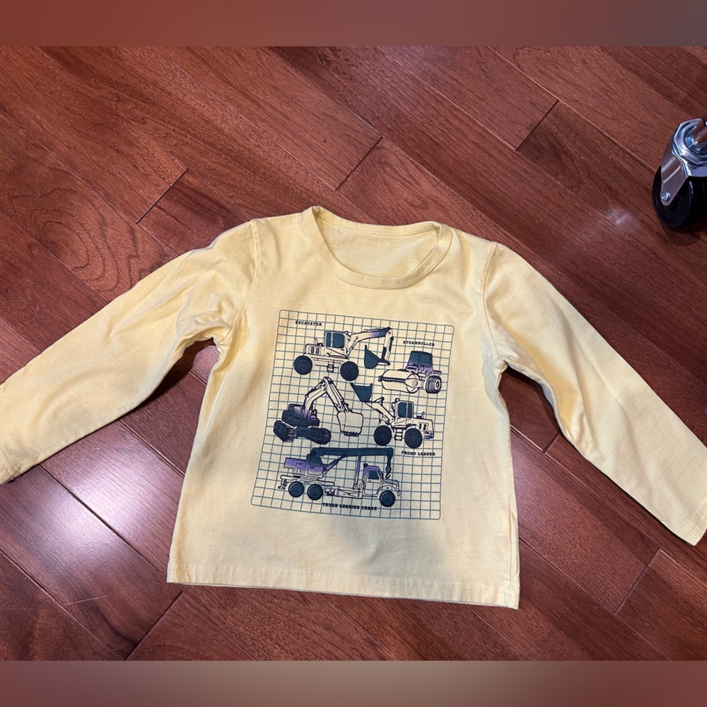 Yellow Long Sleeve Kids Tee with Construction Print